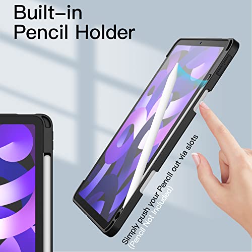 JETech Funda para iPad Air 5/4 (10,9-Pulgadas, 2022/2020, 5.ª/4.ª Generación) con Pencil Poseedor, Clara Transparente Carcasa Trasera Delgada Soporte Antigolpes Cover Tableta (Negro)